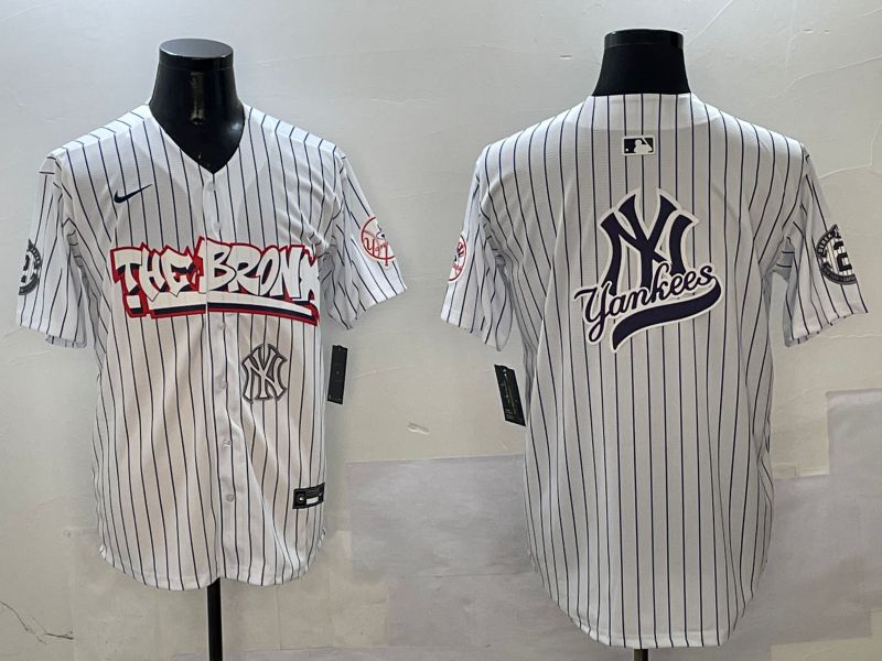 Men New York Yankees Blank White Stripe four generations Joint Name 2025 Nike MLB Jersey style 16